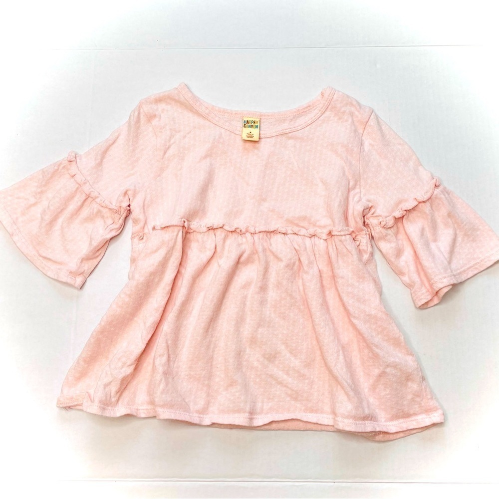 HARPER Canyon Bell Sleeve Ruffle Top in Soft Pink and White